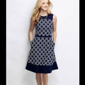 Land End Ponte knit navy & white geometric dress